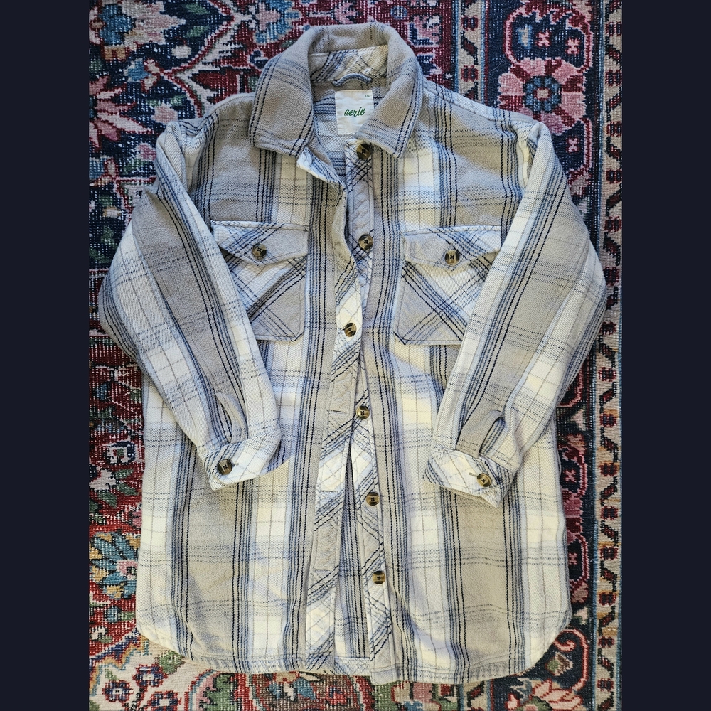 Aerie Plaid Jacket - Gray and Cream